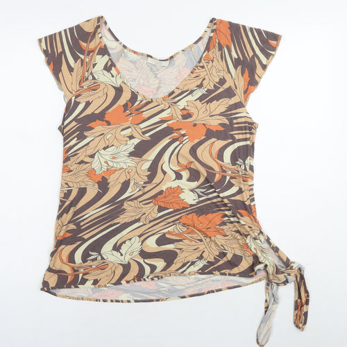 Marks and Spencer Womens Brown Geometric Viscose Basic Blouse Size 16 V-Neck