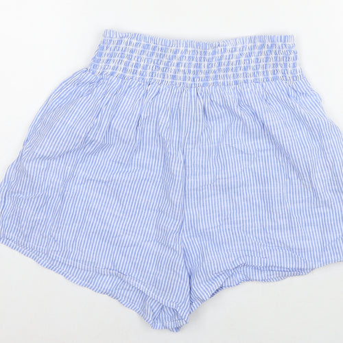 New Look Womens Blue Striped Cotton Hot Pants Shorts Size 8 L3 in Regular Pull On