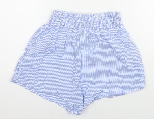 New Look Womens Blue Striped Cotton Hot Pants Shorts Size 8 L3 in Regular Pull On