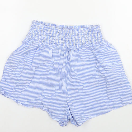 New Look Womens Blue Striped Cotton Hot Pants Shorts Size 8 L3 in Regular Pull On