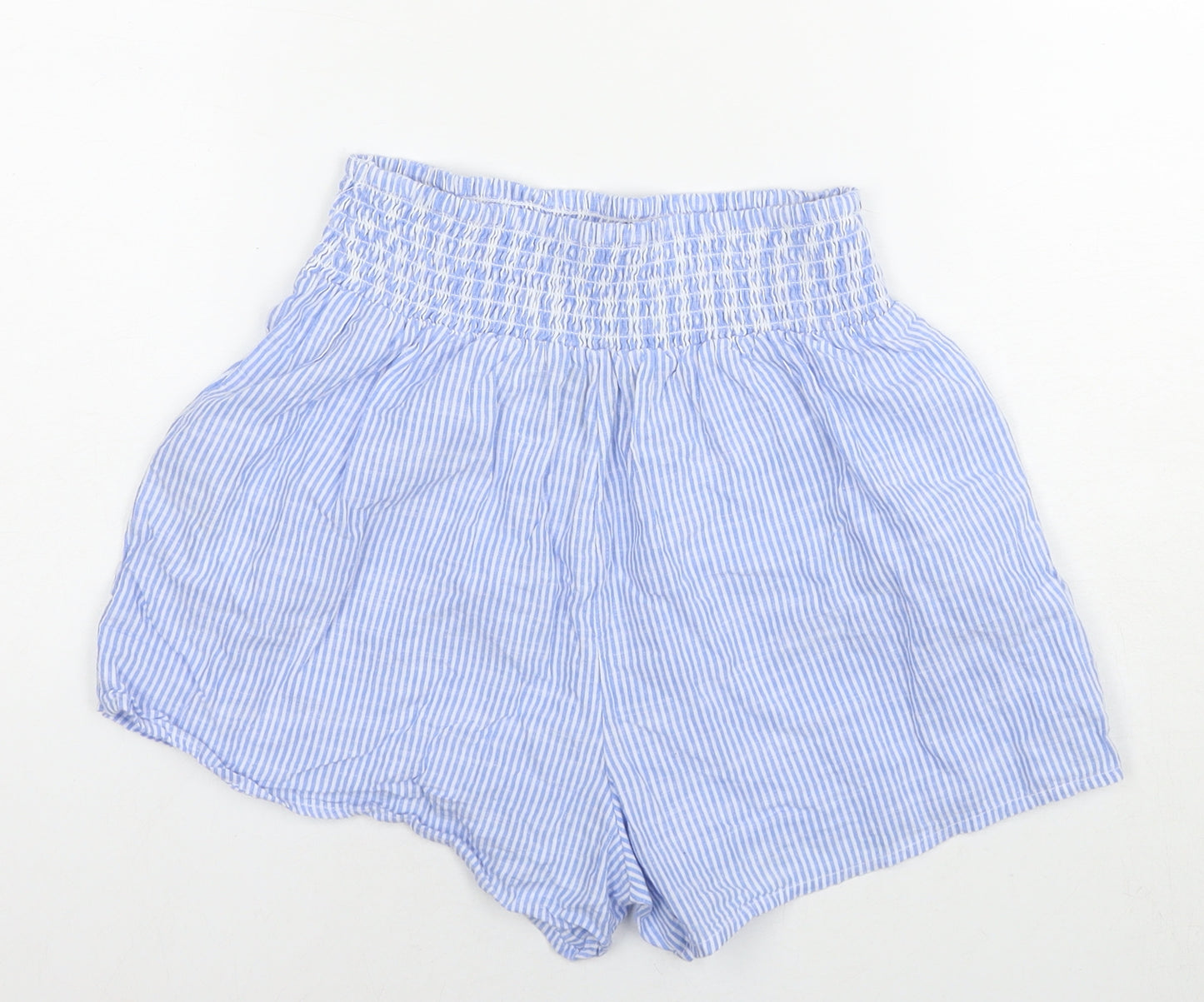 New Look Womens Blue Striped Cotton Hot Pants Shorts Size 8 L3 in Regular Pull On