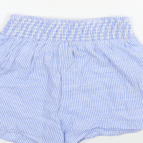 New Look Womens Blue Striped Cotton Hot Pants Shorts Size 8 L3 in Regular Pull On