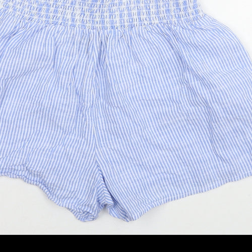 New Look Womens Blue Striped Cotton Hot Pants Shorts Size 8 L3 in Regular Pull On