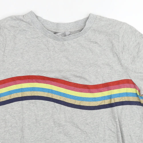 NEXT Womens Grey Cotton Basic T-Shirt Size 12 Round Neck - Rainbow