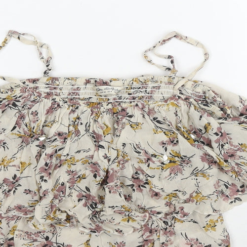 Miss Selfridge Womens Beige Floral Viscose Basic Blouse Size 8 Off the Shoulder - Beaded Detail Cold Shoulder