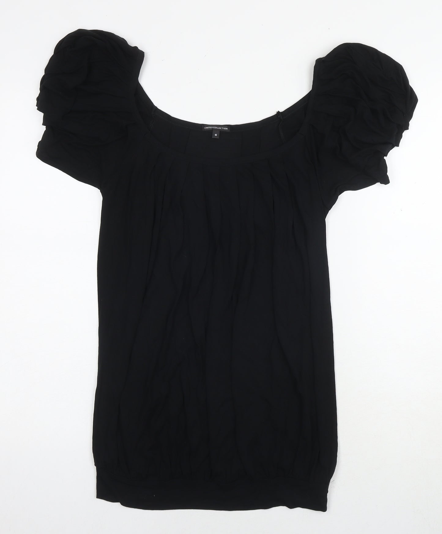 Marks and Spencer Womens Black Viscose Tunic Blouse Size 10 Scoop Neck
