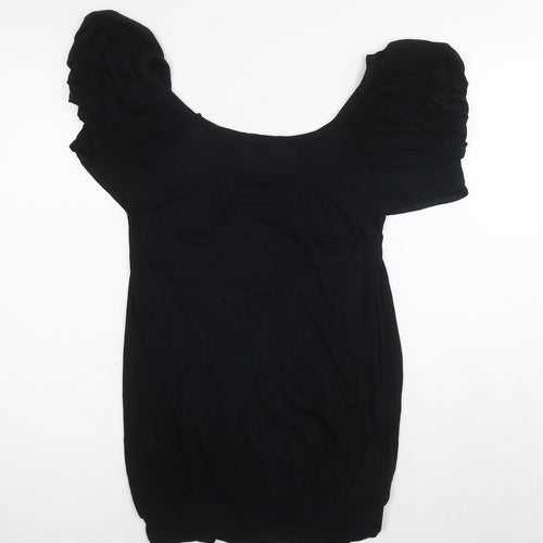 Marks and Spencer Womens Black Viscose Tunic Blouse Size 10 Scoop Neck