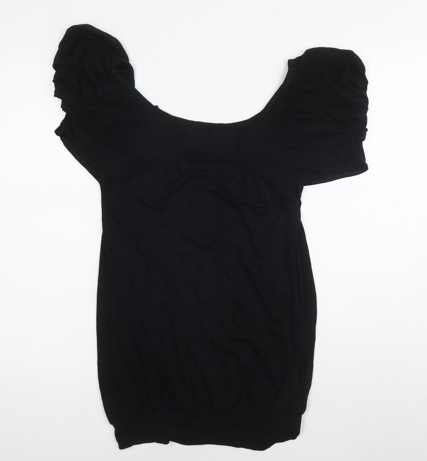 Marks and Spencer Womens Black Viscose Tunic Blouse Size 10 Scoop Neck
