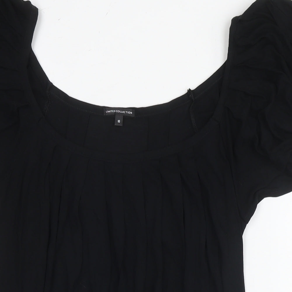 Marks and Spencer Womens Black Viscose Tunic Blouse Size 10 Scoop Neck