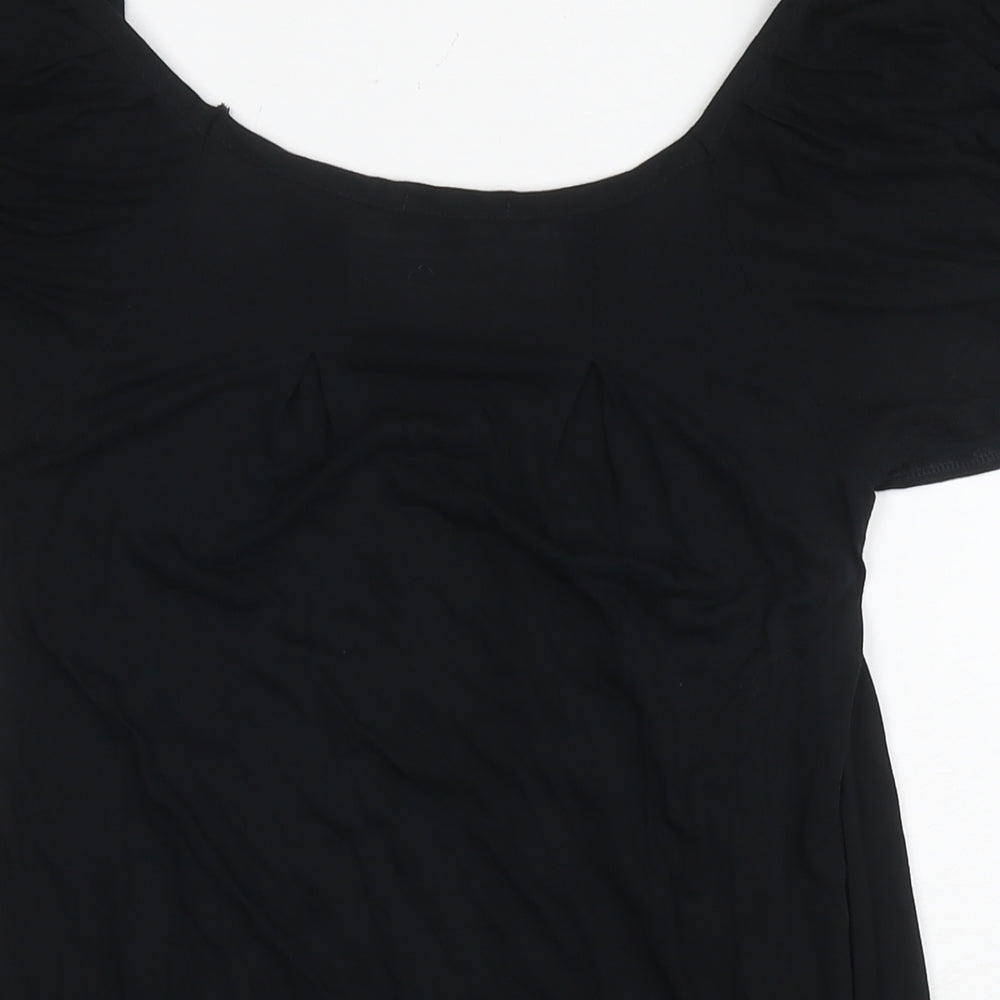 Marks and Spencer Womens Black Viscose Tunic Blouse Size 10 Scoop Neck
