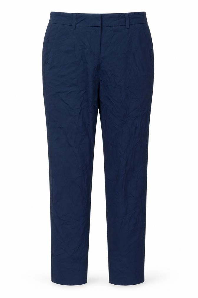 Front view of Promod women’s blue viscose trousers, size UK 6, 26-inch leg regular zip