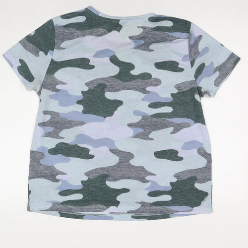 Marks and Spencer Womens Blue Camouflage Polyester Basic T-Shirt Size 16 Round Neck