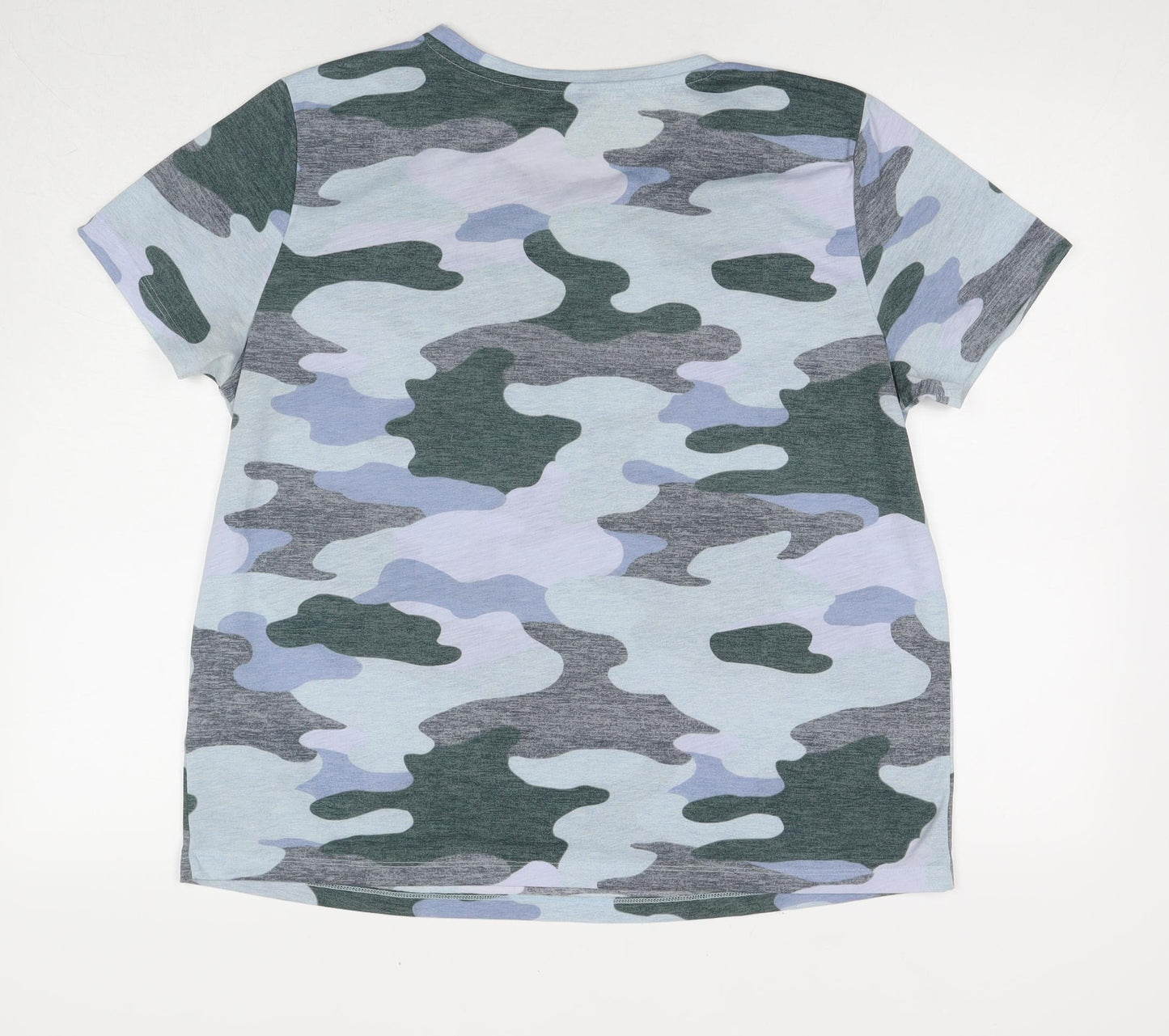Marks and Spencer Womens Blue Camouflage Polyester Basic T-Shirt Size 16 Round Neck