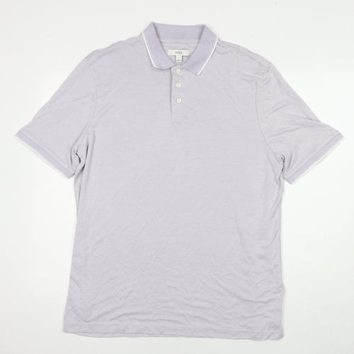 Marks and Spencer Mens Purple Cotton Polo Size L Collared Pullover