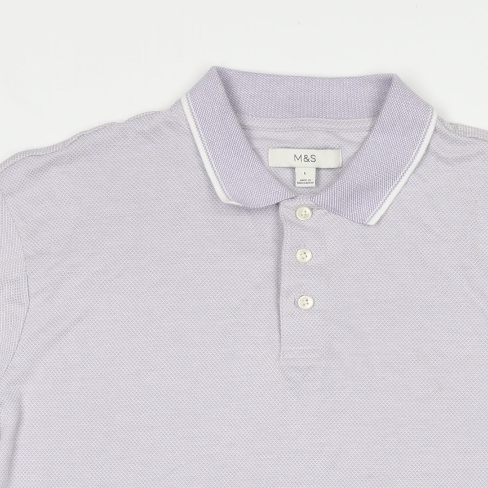 Marks and Spencer Mens Purple Cotton Polo Size L Collared Pullover