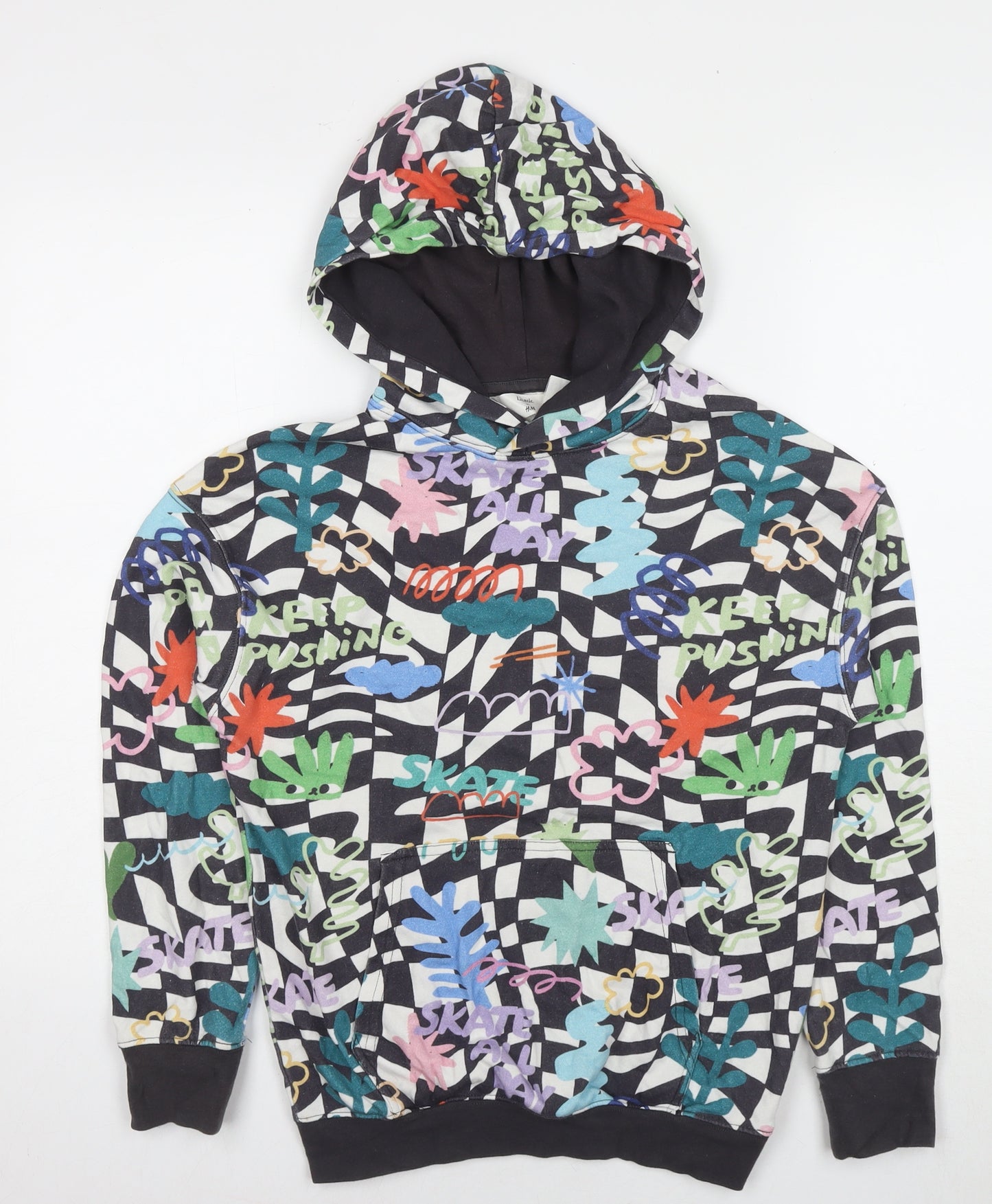 H&M Boys Multicoloured Geometric Cotton Pullover Hoodie Size 10-11 Years Pullover - Age 10-12 Years Positive Icons