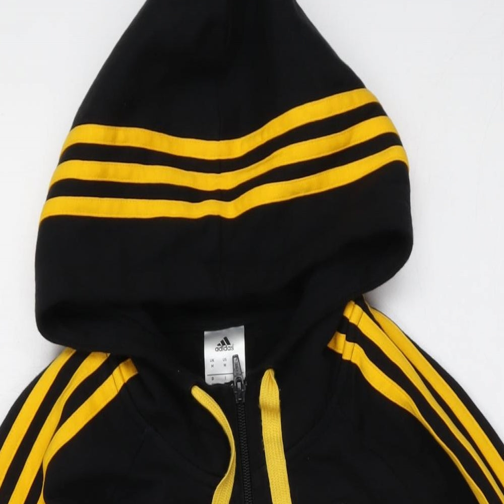 adidas Mens Black Cotton Full Zip Hoodie Size M - Vintage