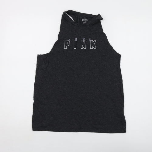 PINK Womens Grey Cotton Basic Tank Size S Round Neck