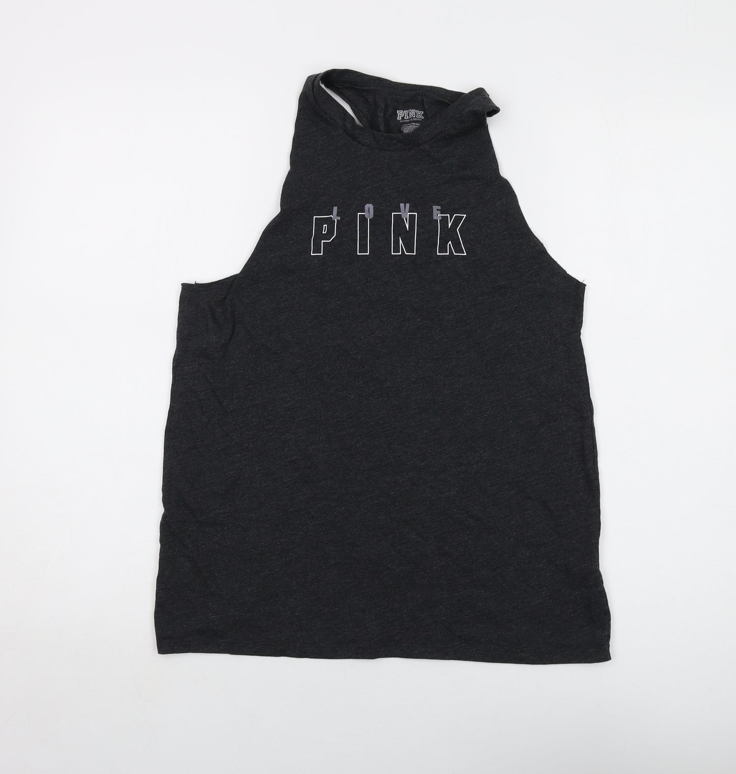 PINK Womens Grey Cotton Basic Tank Size S Round Neck