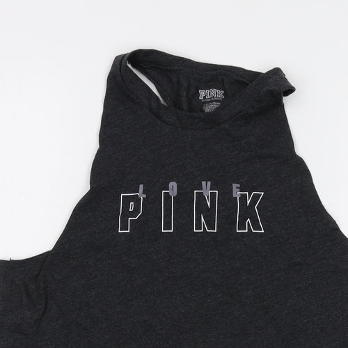 PINK Womens Grey Cotton Basic Tank Size S Round Neck