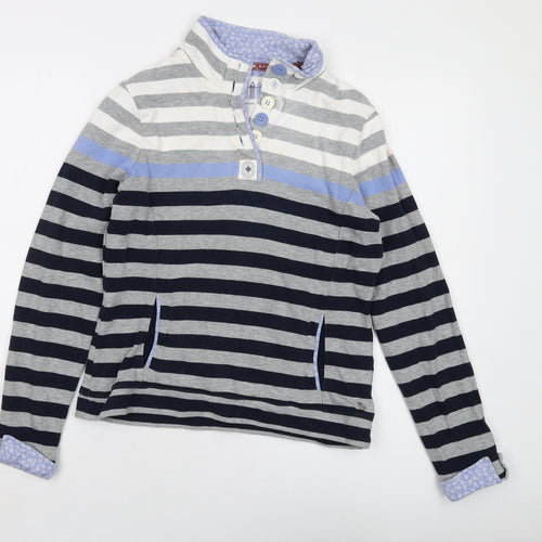 Maine Womens Grey Striped Cotton Pullover Sweatshirt Size 10 Button