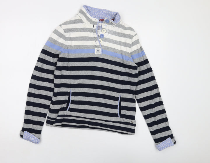 Maine Womens Grey Striped Cotton Pullover Sweatshirt Size 10 Button