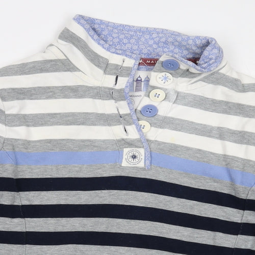Maine Womens Grey Striped Cotton Pullover Sweatshirt Size 10 Button