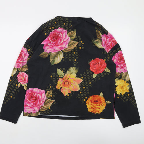 Madeleine Womens Black Floral Cotton Basic T-Shirt Size 16 Round Neck