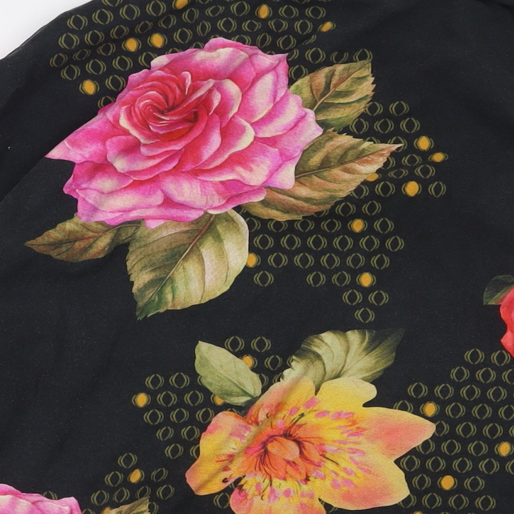 Madeleine Womens Black Floral Cotton Basic T-Shirt Size 16 Round Neck