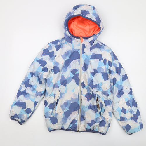 Reverse Boys Blue Geometric Jacket Size 10 Years Zip