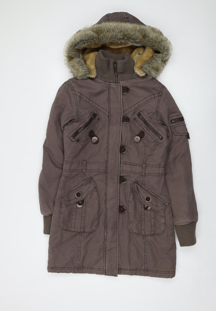 Simesoda Womens Brown Parka Coat Size S Zip