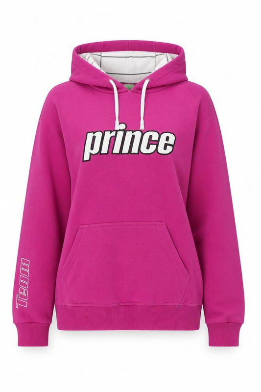 Front view of Prince women’s pink cotton pullover hoodie, size M, pullover