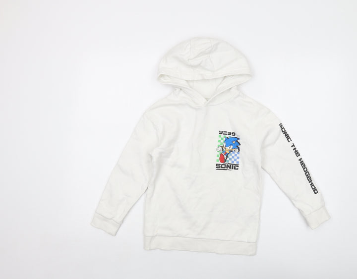 Sonic Boys White Cotton Pullover Hoodie Size 7-8 Years Pullover