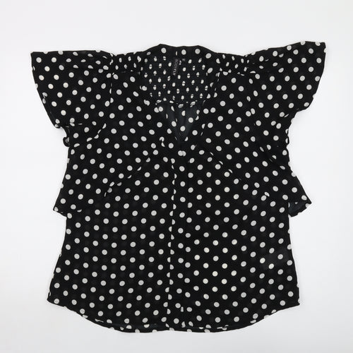 Bodyflirt Womens Black Polka Dot Polyester Basic Blouse Size 14 V-Neck