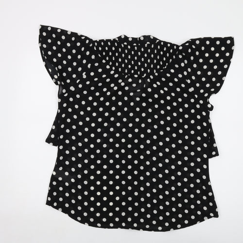 Bodyflirt Womens Black Polka Dot Polyester Basic Blouse Size 14 V-Neck