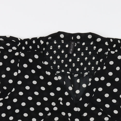 Bodyflirt Womens Black Polka Dot Polyester Basic Blouse Size 14 V-Neck