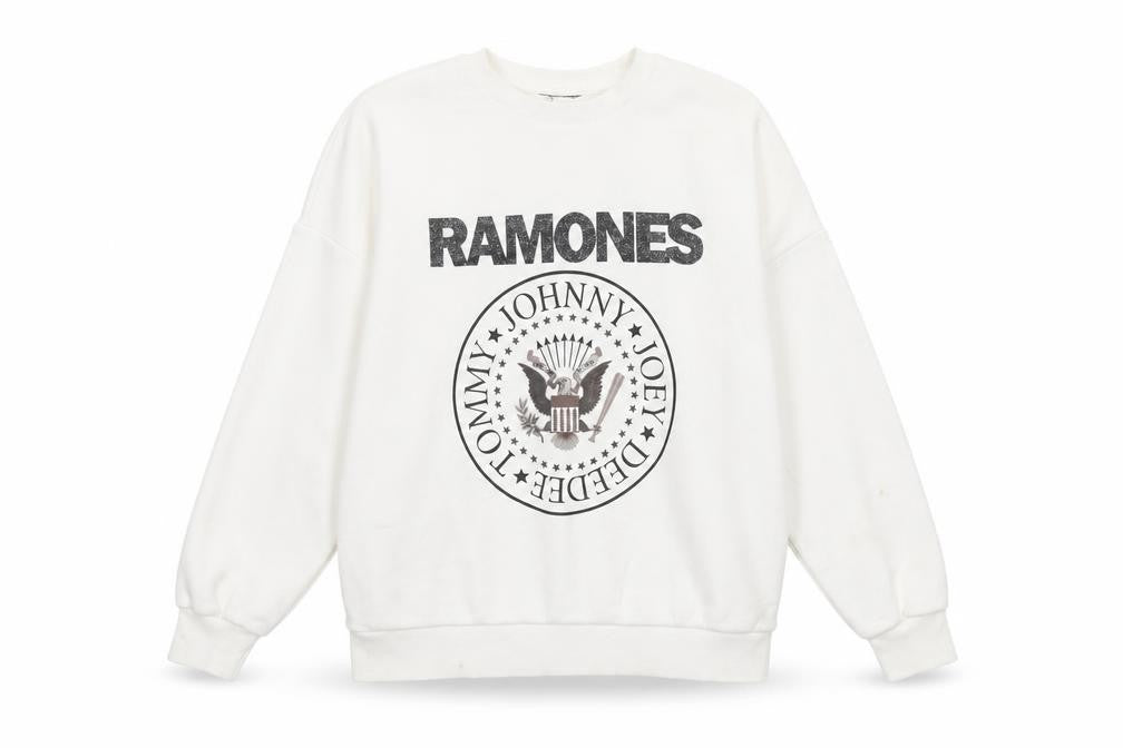 Front view of Ramones women’s ivory cotton pullover sweatshirt, size UK 10, pullover