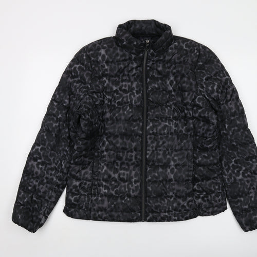 Marks and Spencer Womens Grey Animal Print Puffer Jacket Jacket Size 14 Zip