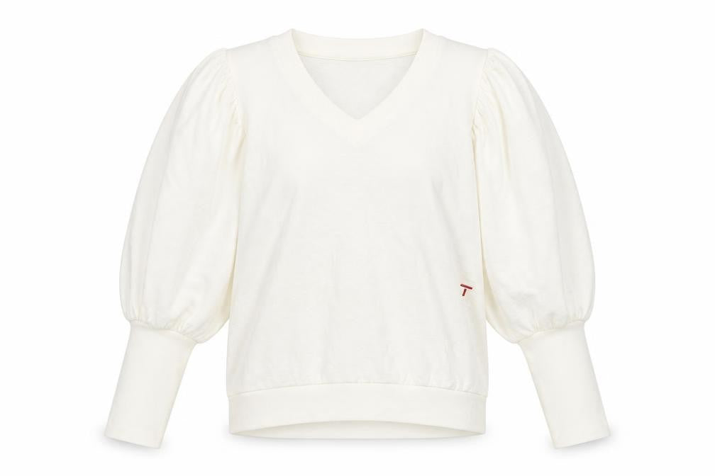 Front view of Tomorrow women’s ivory cotton pullover sweatshirt, size UK 8, pullover