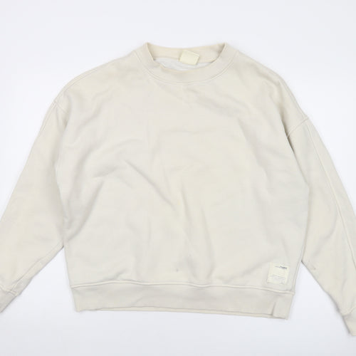 Pull&Bear Mens Ivory Cotton Pullover Sweatshirt Size L