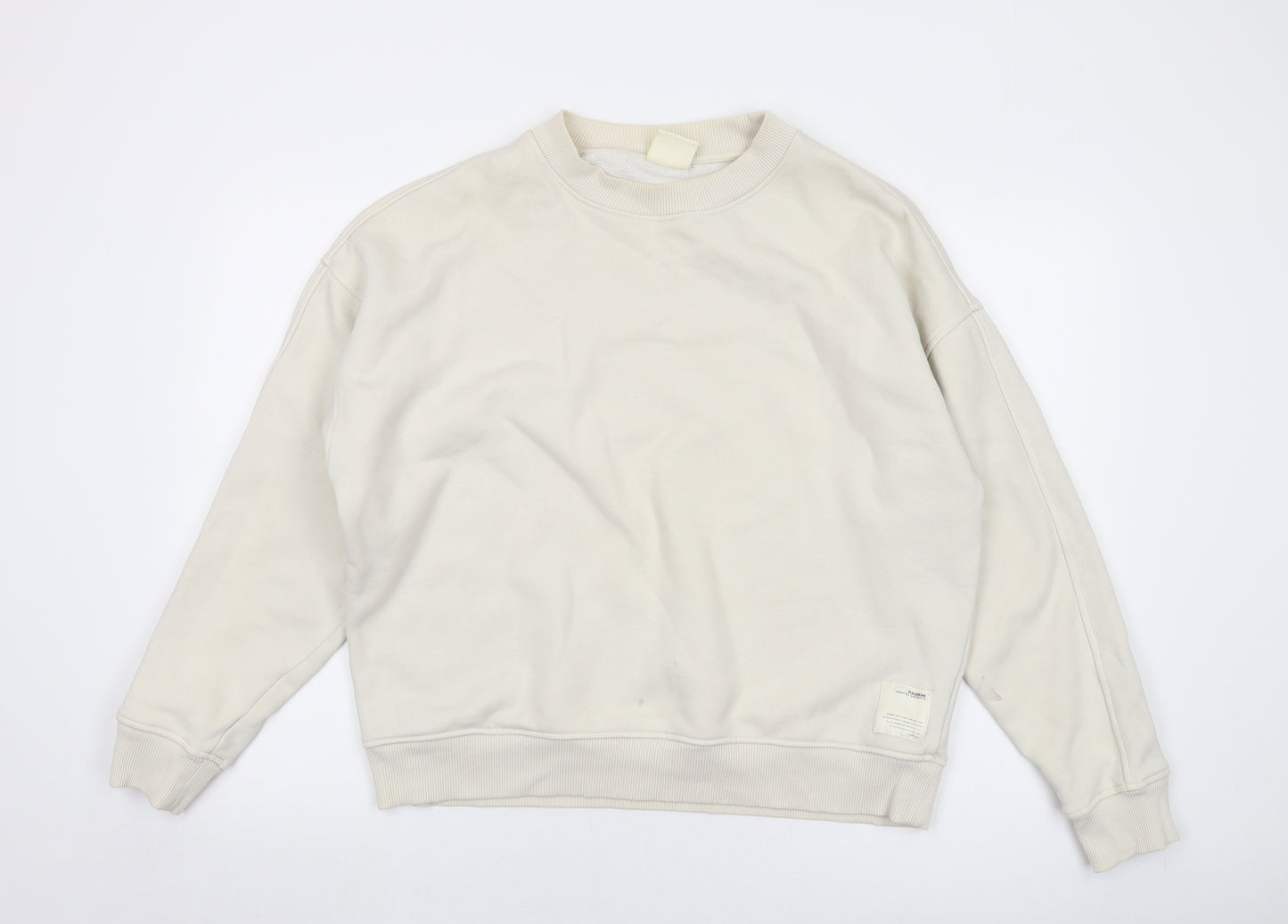 Pull&Bear Mens Ivory Cotton Pullover Sweatshirt Size L