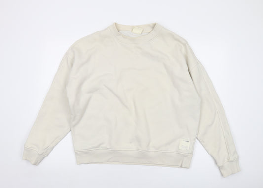 Pull&Bear Mens Ivory Cotton Pullover Sweatshirt Size L