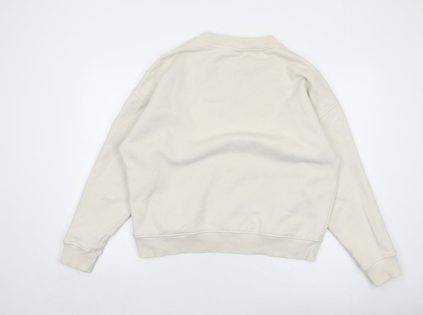 Pull&Bear Mens Ivory Cotton Pullover Sweatshirt Size L