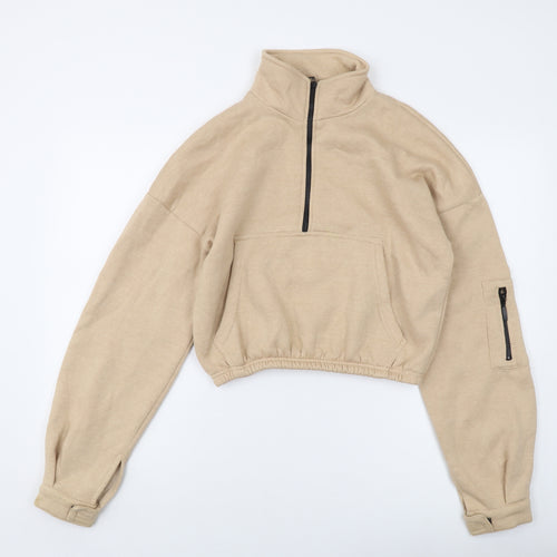 PRETTYLITTLETHING Womens Beige Polyester Pullover Sweatshirt Size S Zip