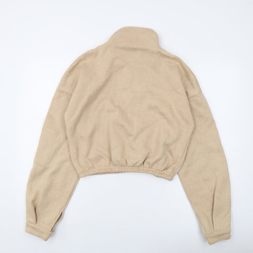 PRETTYLITTLETHING Womens Beige Polyester Pullover Sweatshirt Size S Zip