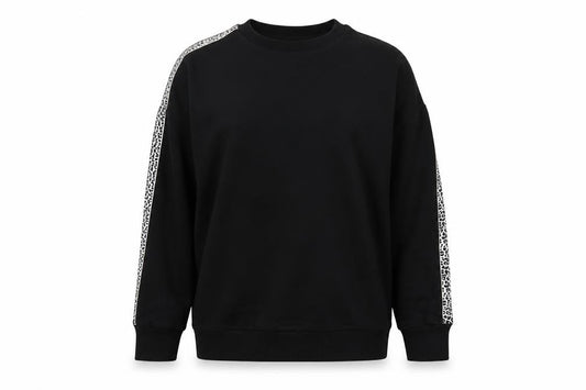 Front view of LIVE women’s black cotton pullover sweatshirt, size UK 12, pullover