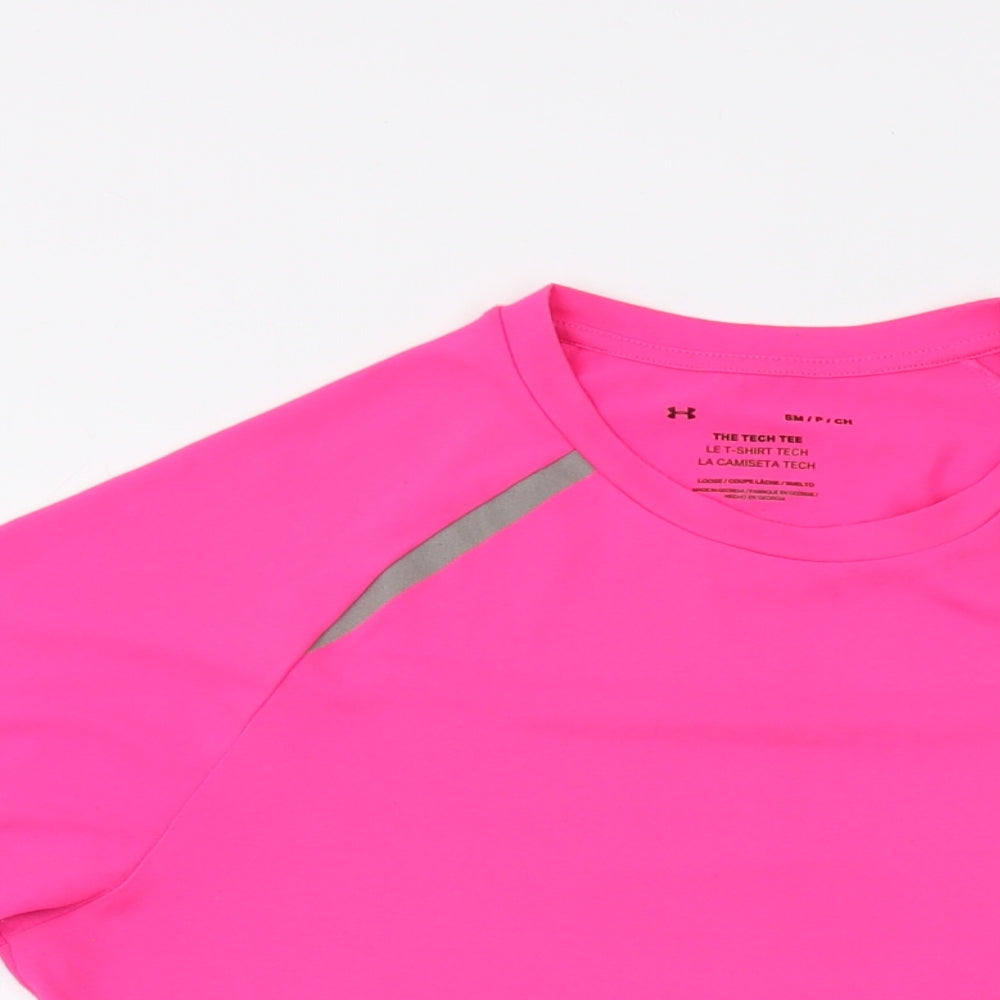 Under armour Womens Pink Polyester Basic T-Shirt Size S Crew Neck Pullover