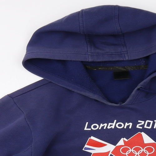 London Mens Blue Cotton Pullover Hoodie Size L