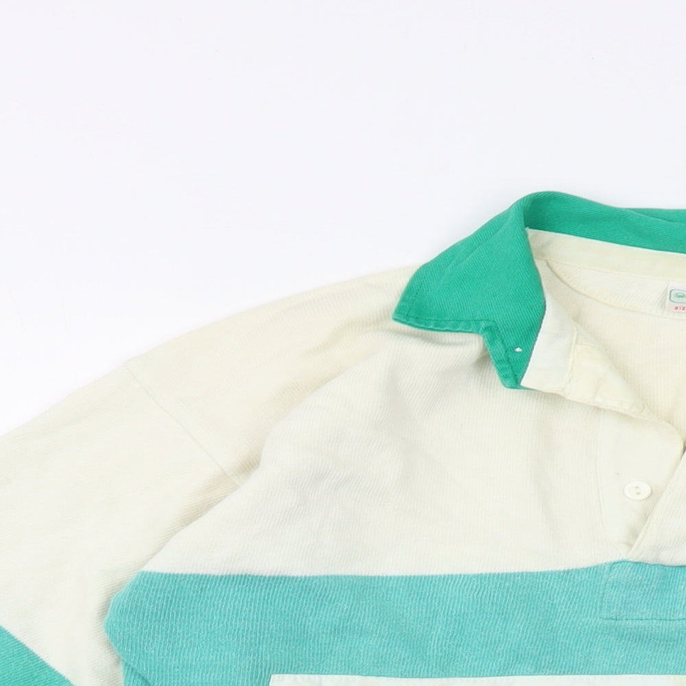 Benetton Womens Green Striped Cotton Pullover Sweatshirt Size M Button - Vintage