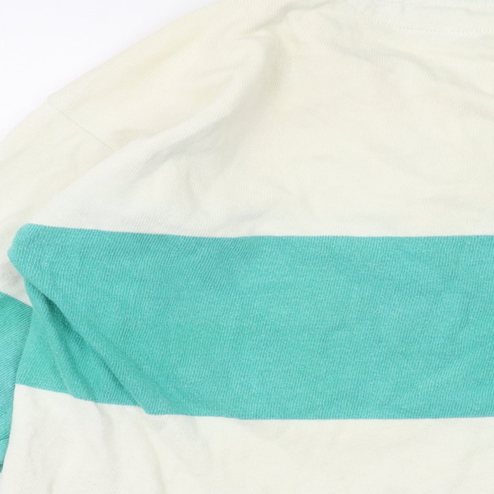 Benetton Womens Green Striped Cotton Pullover Sweatshirt Size M Button - Vintage